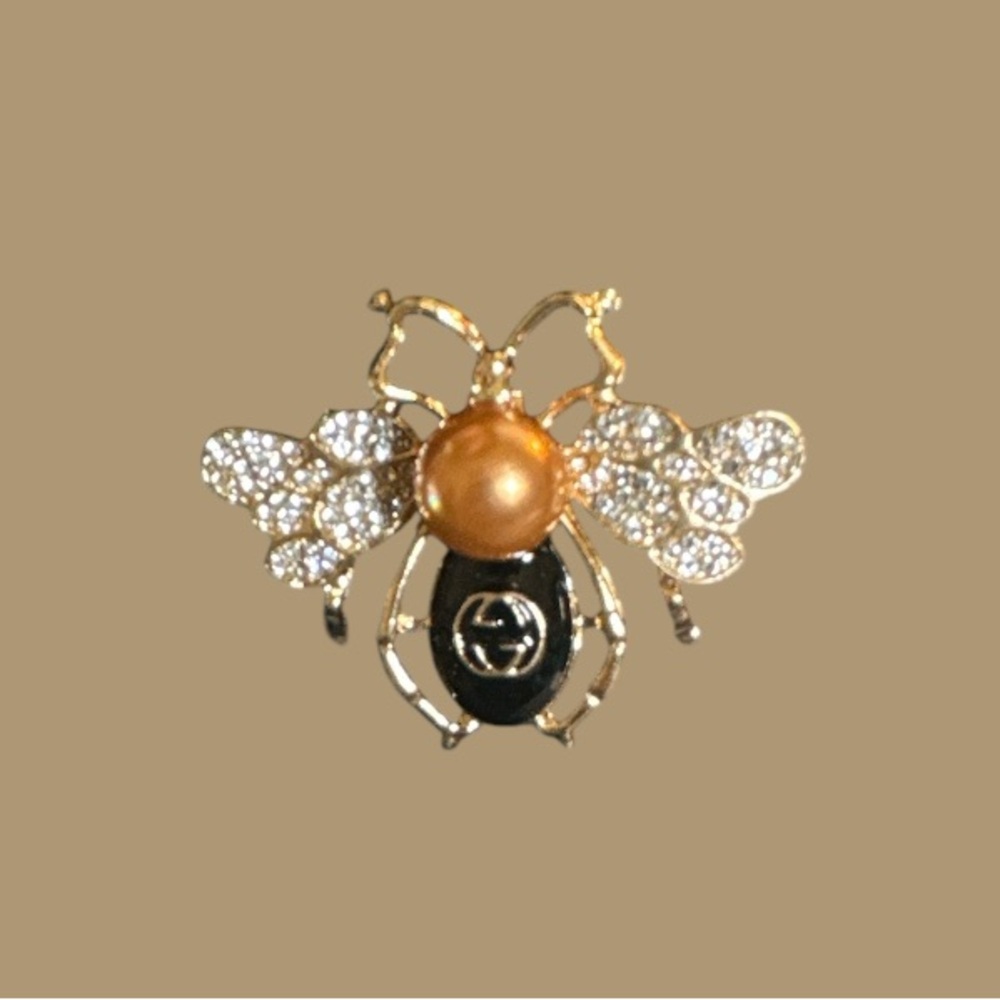 Gold and Black Bee Fashion Brooch with Crystals.